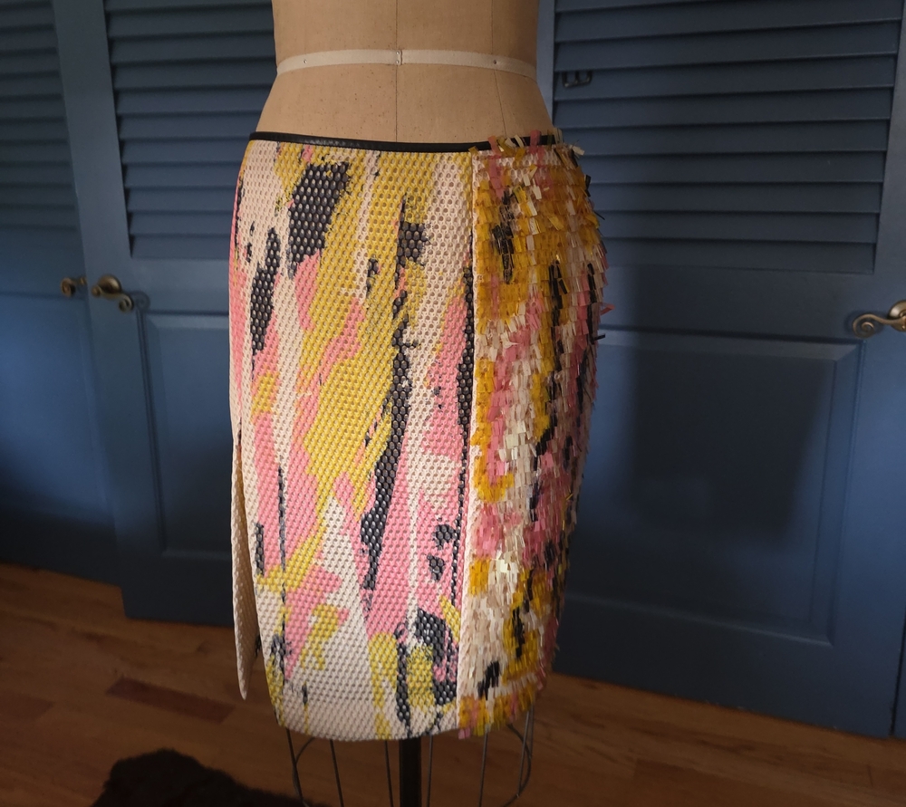 Reed Krakoff Pink, Yellow and Black Textured Pencil Skirt
